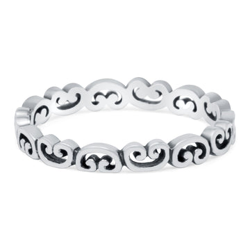 Heart Filigree Thumb Ring Band Oxidized Solid 925 Sterling Silver (3mm)